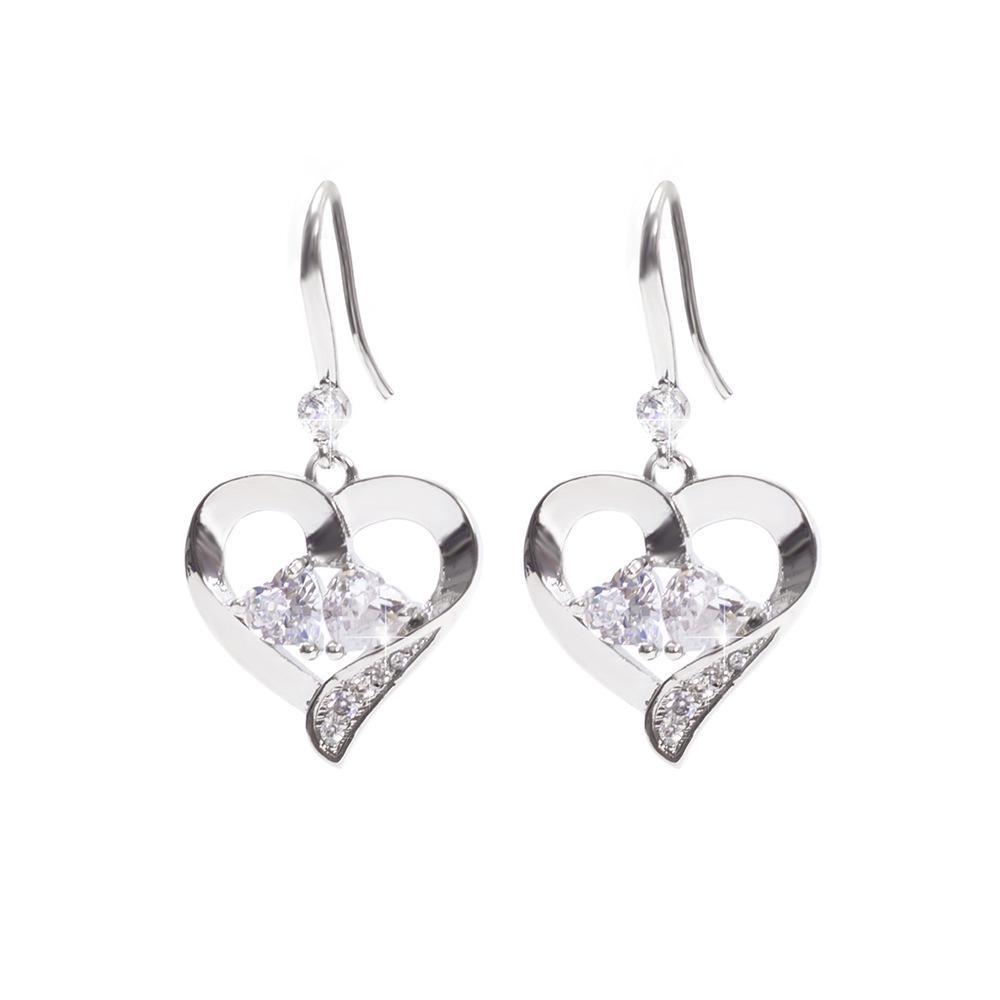 French Minimalist Heart-Shaped Cubic Zirconia Metal Earrings - Light Luxury Christmas Gift for Women