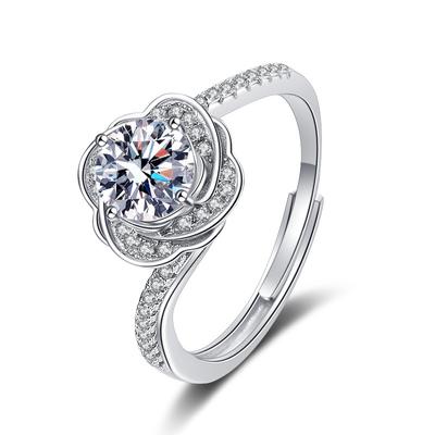 Anello Moissanite colorato da 1 ct 2 ct Anello Camelia Design S925 Anelli in argento puro Temperamento semplice Gioielli di lusso Regalo per ragazze