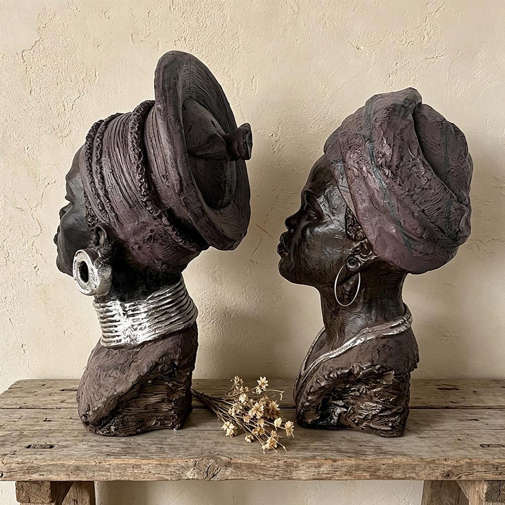 Tribal Black Figurine Resin Ornament for Home and Porch Display