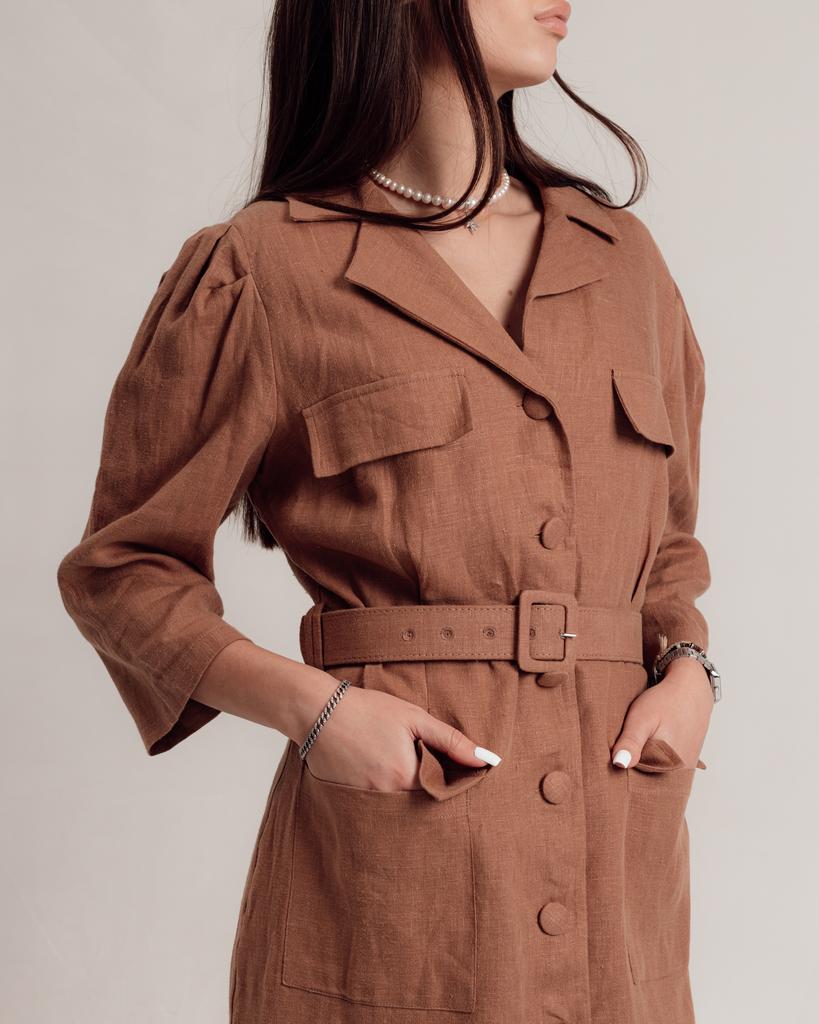 Summer Dress Sandrom 4466 42 L Camel Linen