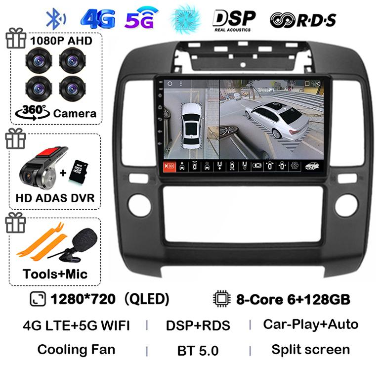 Android 14 Carplay Auto Car Radio For Nissan Navara 3 D40 2004 2005 2006 2007 2008-2010 Multimedia Player GPS 4G WIFI 360 Camera