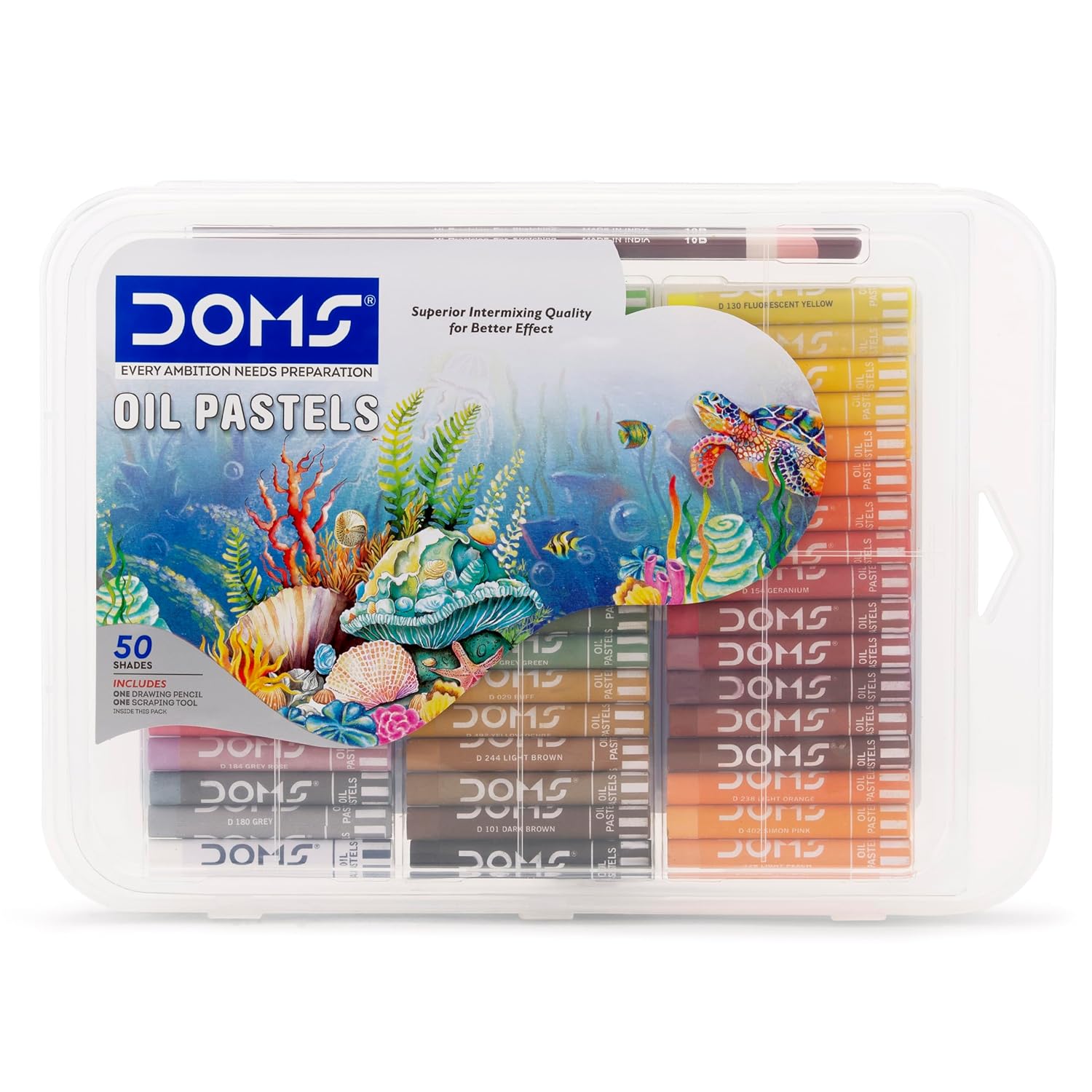 

DOMS 50 Shades Oil Pastel Set With Case Smooth Blending Art Kit With Scraper Tool For Drawing And Sketching