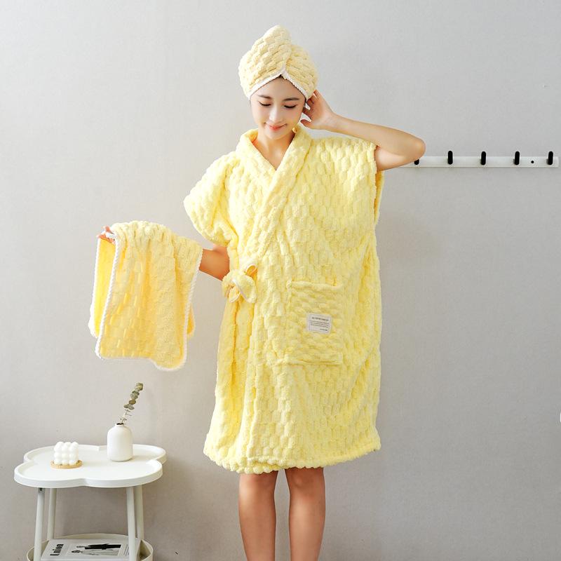 

Coral Fleece Quick-Dry Bath Skirt and Towel Set - Absorbent 3-Piece for Adults Towel 35*75cm