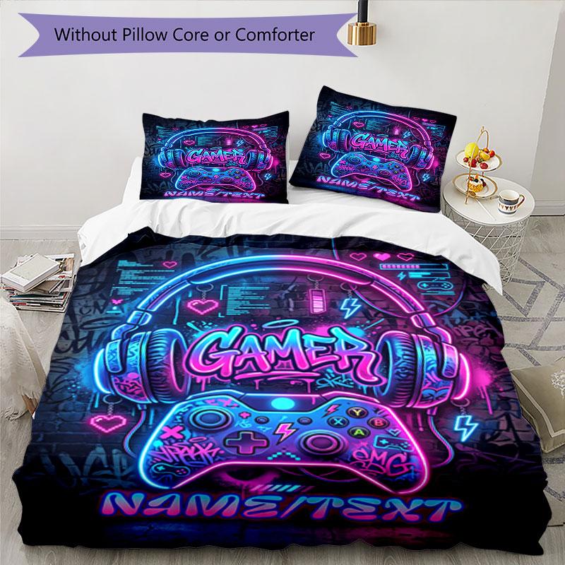 3PC Custom Name Neon Vibes Bedding Set Printed Bedding Set Duvet Cover Closure Includes 1 Duvet Cover & 53 Pillowcases for Bedroom
