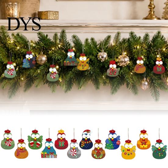 Holiday Party Hanging Decor 12/24/36Pcs Christmas Chick Ornaments, Wooden Cartoon Ornaments for Tree, Wood Tree Cute Kids Family Friends Xmas Supplies