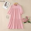 ZANZEA Women Casual Round Neck Solid Color Loose Half Sleeve Dress