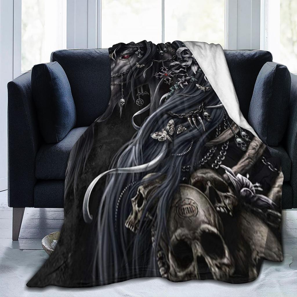 Gothic Unicorn Print Flannel Throw Blanket Soft Warm Cozy for All Seasons Use On Couch Bed Office Car Camping