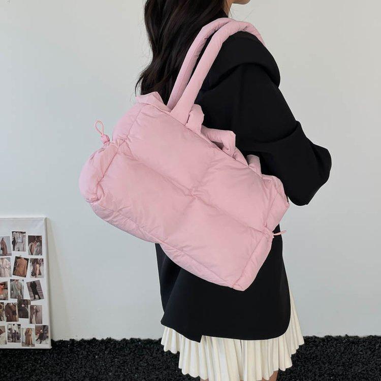 Spring solid color zipper puff lightweight color women's bag shoulder cross