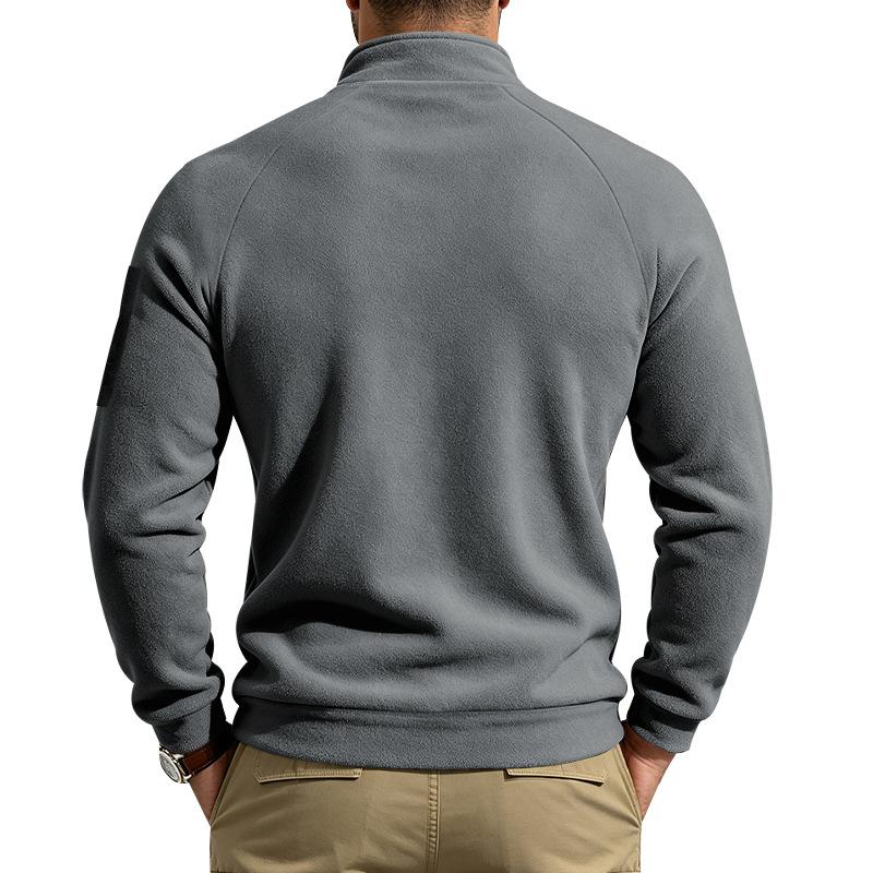 Men Fleece Casual Sweatshirt Half High Collar Long Sleeve Pullover Tops Arm Zipper Pocket Trend Loose Warm Outdoor Sport Men's Hoodie