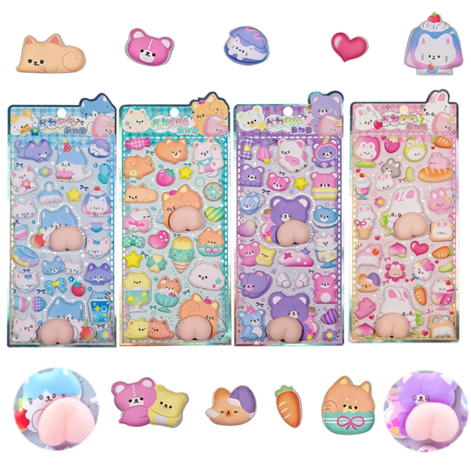 Набор из 4 3D Наград за Попу Легко для Девочек Идеально для Украшения Вашего Подарка Наклейки, Милые, 3D, Наклейки, Наклеить, Блестящие, Подарок, Телефон, DIY, Планер,