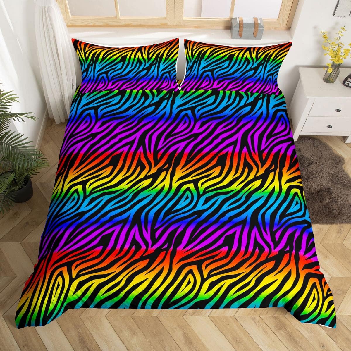 

Zebra Print Duvet Cover Twin Wild Animal Theme Bed Set Safari Wildlife Fur Comforter Cover Abstract Geometric Stripe Bedding Set EU Single(135x200cm)