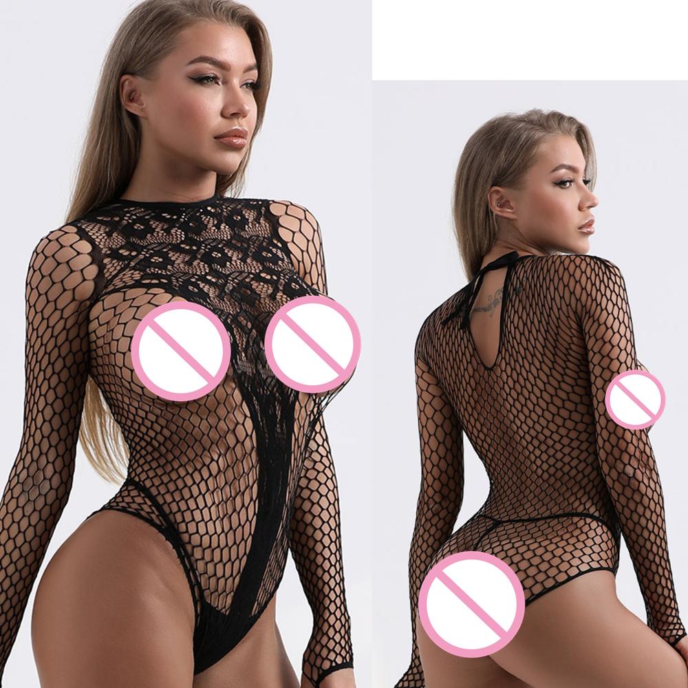 New Sexy Bodycon Lingerie Outfits Women Mesh Transparent Temptation Bodysuit Erotic Fishnet Slim Jumpsuit Costume Nightgown