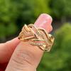 Huitan Newly Designed Twist Design Gold Color Wedding Rings for Women Paved White CZ Fashion Ring Engagement Bands Jewelry 2022