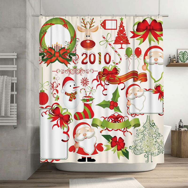 

Tu Festive Christmas Shower Curtain Waterproof Holiday Decor Santa Claus Reindeer Pattern Bathroom Fabric Backdrop Xmas Home Dec W60H190(CM)-1 Pcs