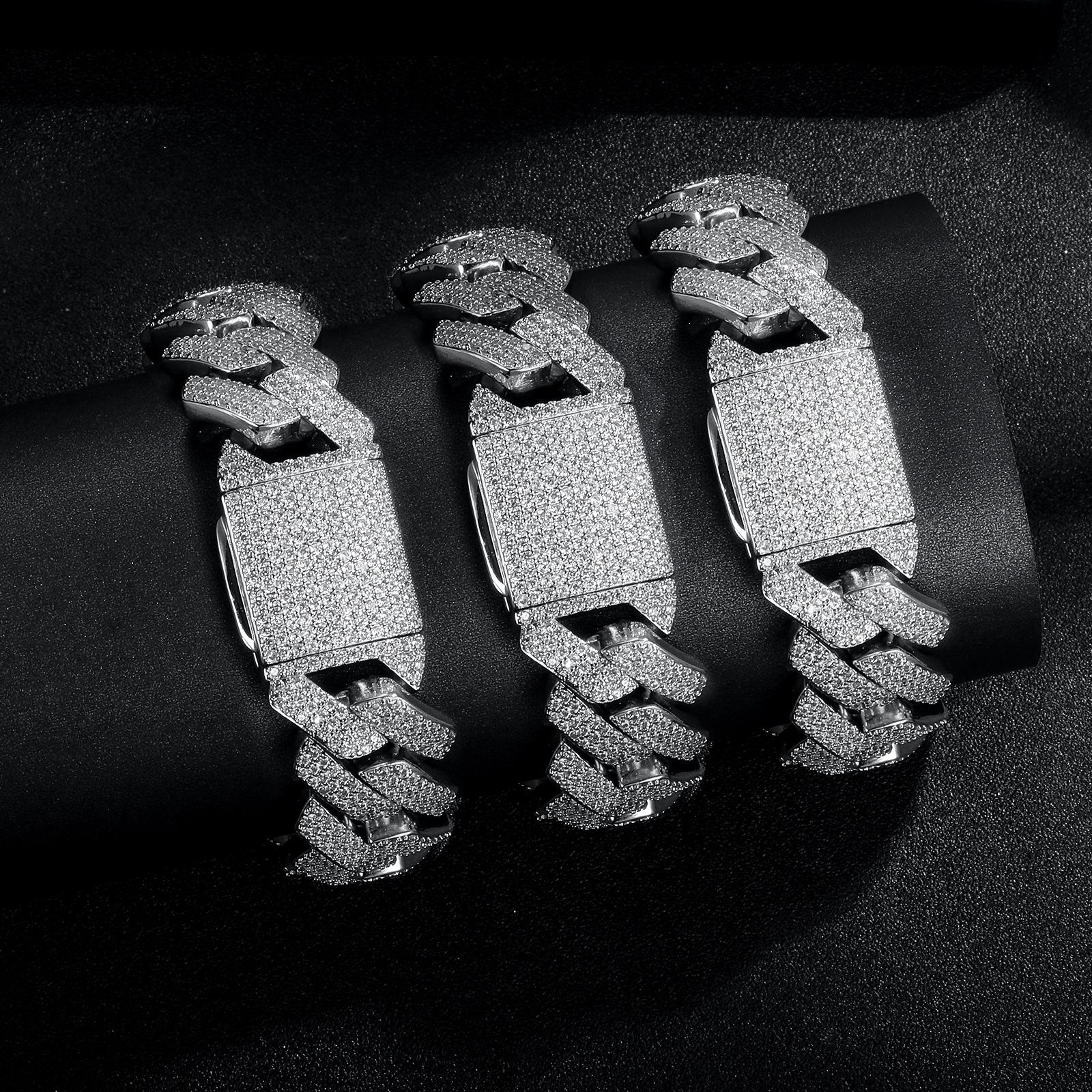22646 Women's White/Gold A Copper Inlaid 20Mm Zircon Cuban Bracelet Rhombus Hip Hop Full Diamond Jewelry, Popular