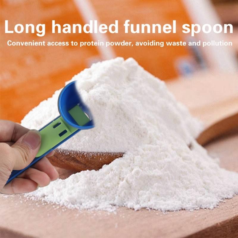 Plastic Measuring Spoon Funnel for Protein Powder Cooking Ingredient Sliding Scooper with Long Handle Kitchen Tool
