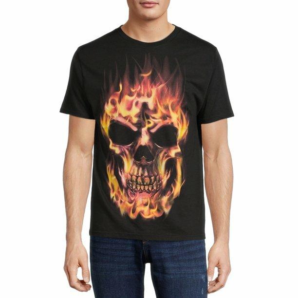 Way to Celebrate Men s & Big Men s Flaming Skull Halloween Graphic Tee Size X L S