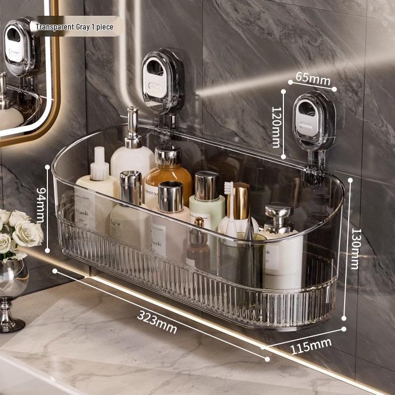 Raft de depozitare cu ventuză fără găurire, montat pe perete, pentru articole de toaletă și cosmetice de baie
