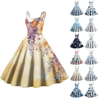 Women's Floral Print Sexy Off-the-shoulder Punk Vintage Dress