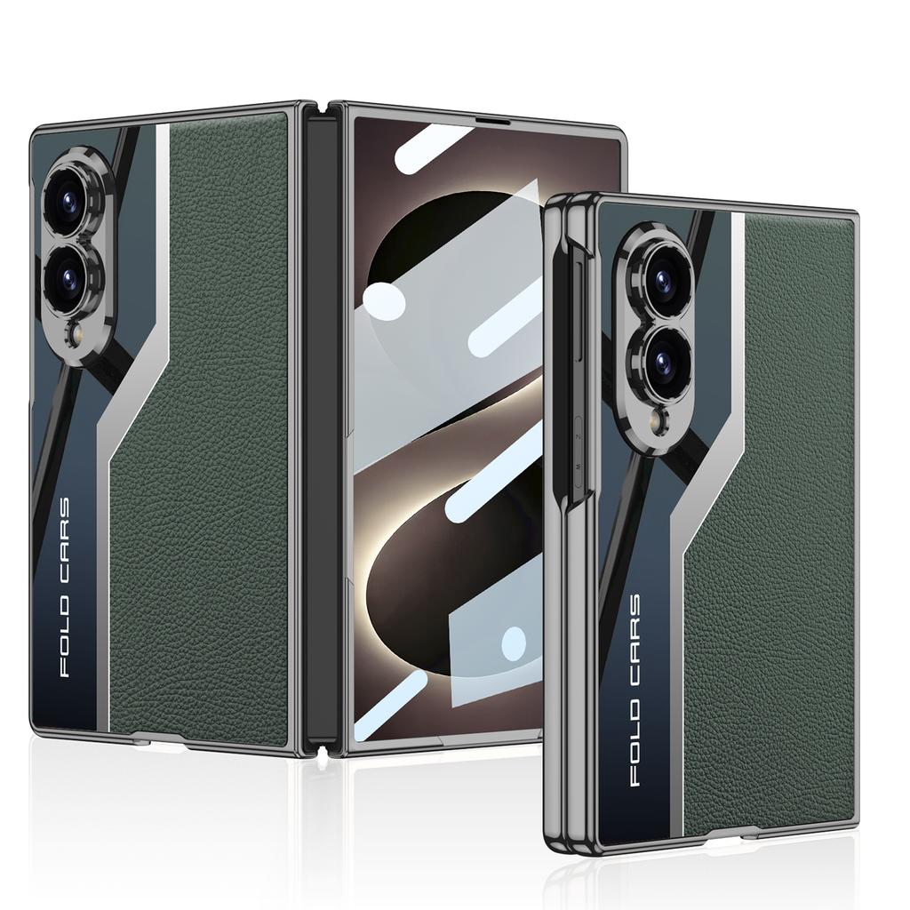Luxury Plating PU Leather Case for Samsung Galaxy Z Fold 8 Ultra Outer Screen Glass Plastic Hard Cover for Galaxy Z Fold7 Case