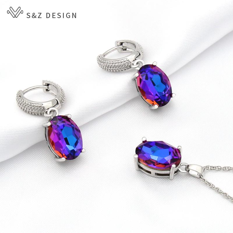 Mode Rose Gold Farbe Oval Ei Form Kristall Tropfen Ohrringe Schmuck Sets Für Frauen Hochzeit Party Elegante Anhänger Halskette