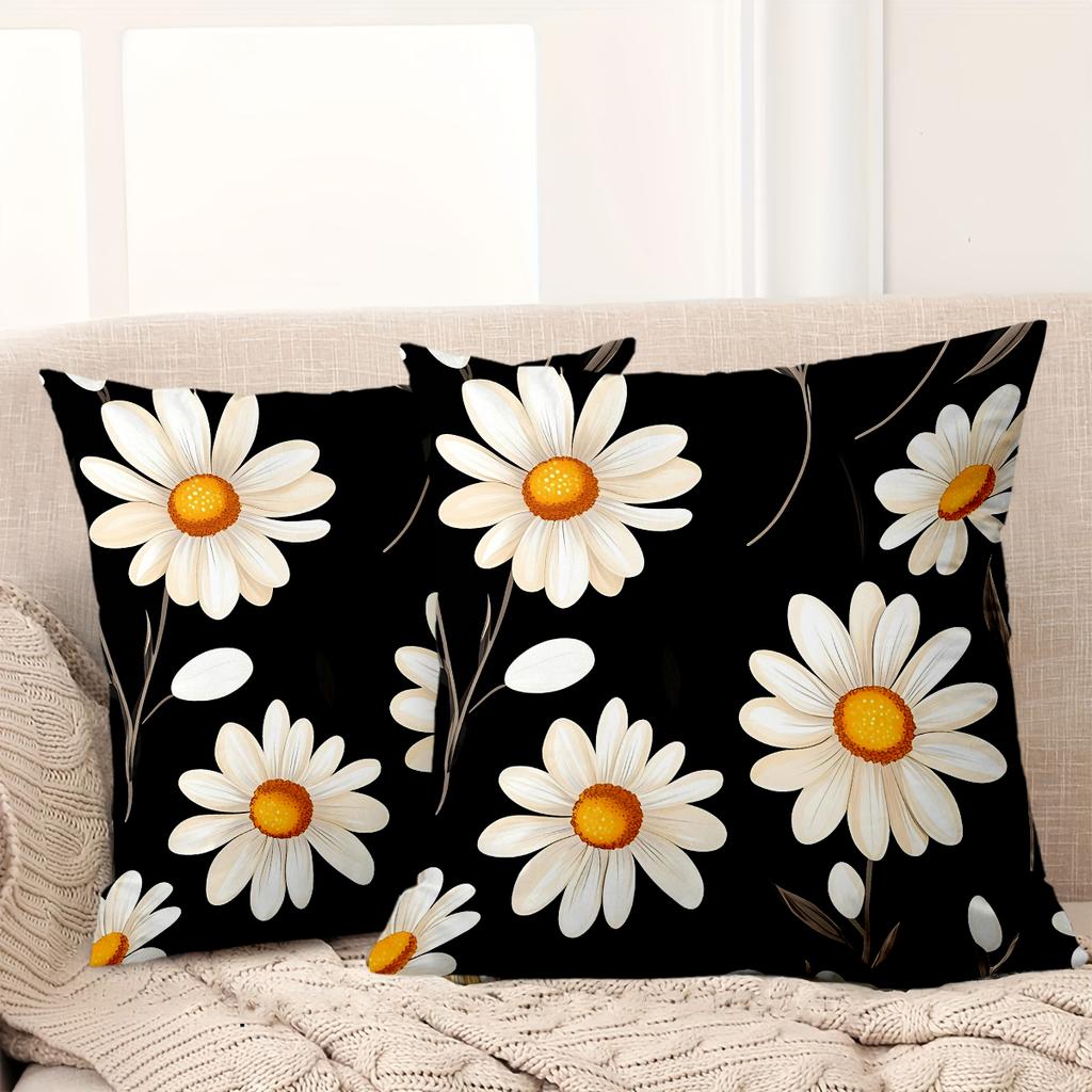 1 Pieces Vintage Black Daisy Floral Throw Pillow Covers Pattern Cushion Cover Suitable For Sofa Bedroom Car Pillow Cover