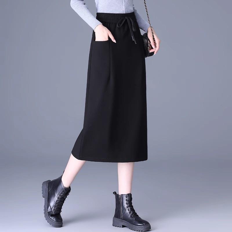 Plus Size Mid-Length Bodycon Slit Skirt for Autumn/Winter - Available With or Without Fleece