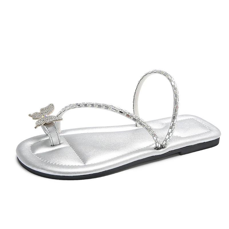 

Женская обувь, летние высококачественные женские тапочки, модные, однотонные, универсальные, простые, женские, на плоской подошве, пляжные туфли 43 серебряный
