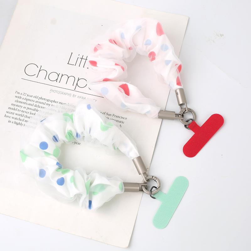Women Heart Polka Dot Scrunchies Phone Lanyard Universal Phone Wrist Straps Anti Lost Hand Lanyard Detachable Cute Wristband
