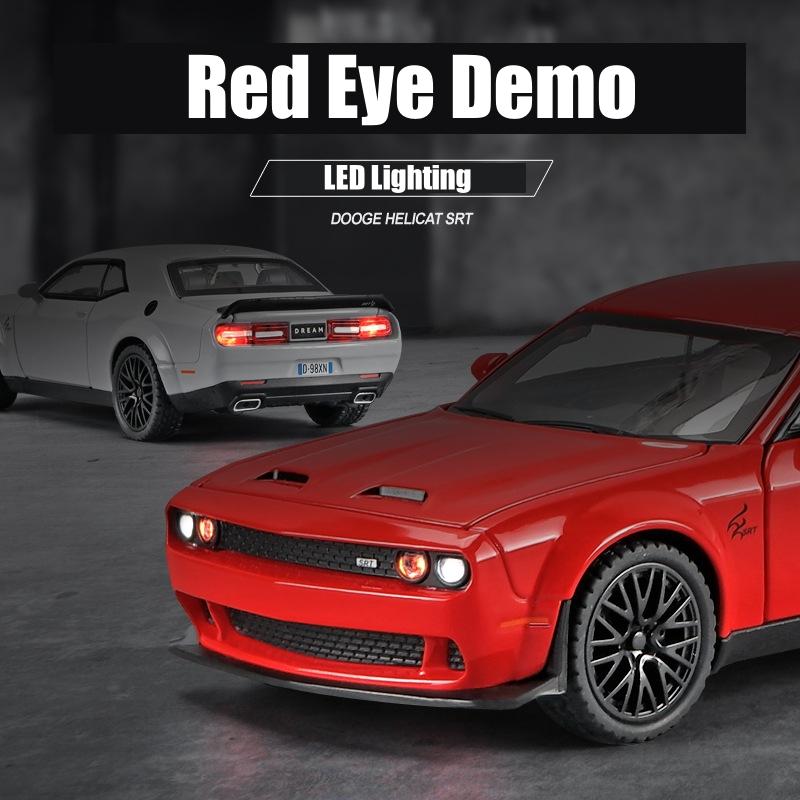 1/32 Dodge Challenger SRT Hellcat Model Hračky Kovový Odlévaný Miniatura 1:32 Zvuková a světelná kolekce vozidel Dárek pro kluky