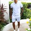 Mens Short Sleeve Tracksuit Casual 2 Piece Set Polo Collar Zip Up Outfit