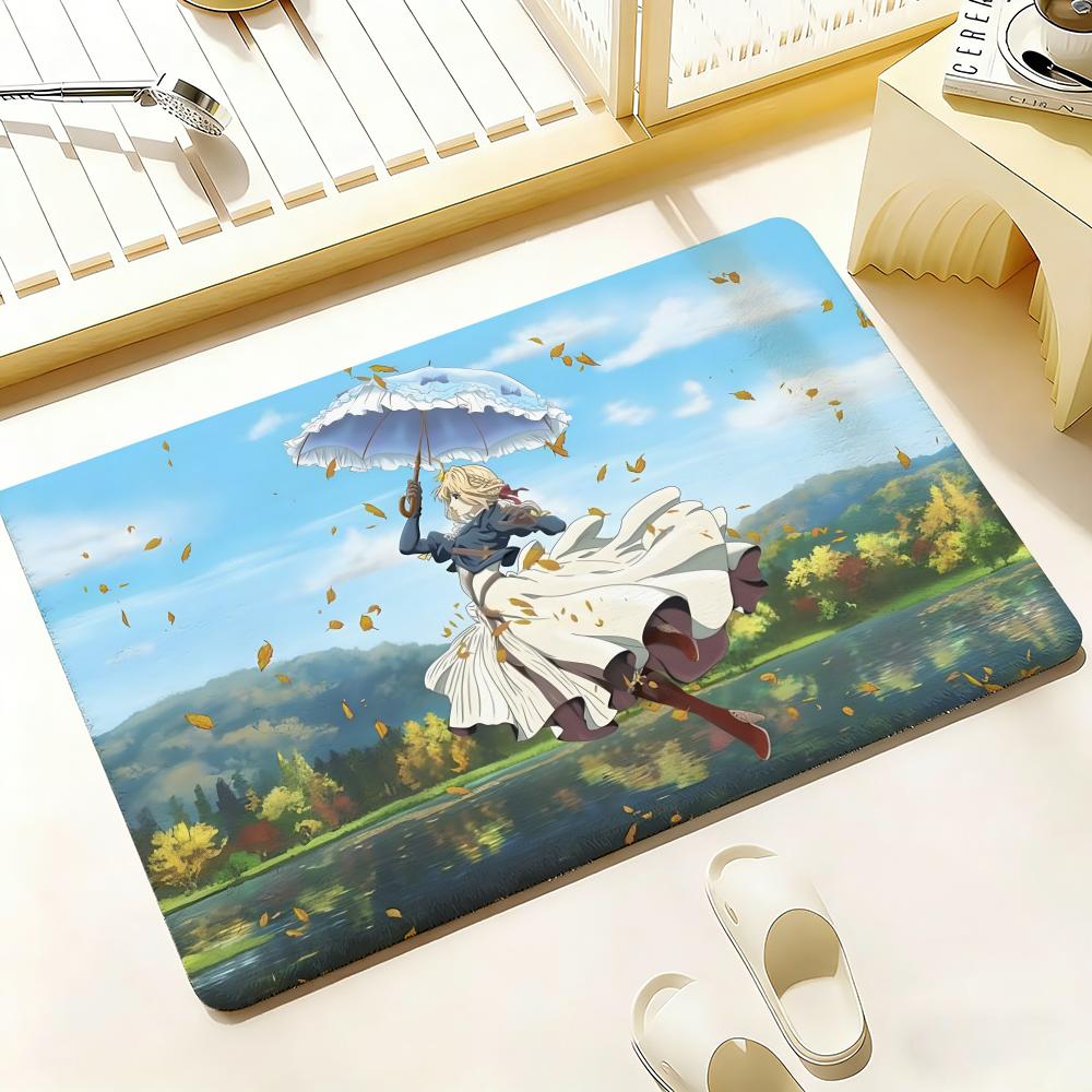 Anime V-Violet E-Evergarden Floor Mat Bedroom Living Room Flannel Door Mat Non-Slip Home Decor