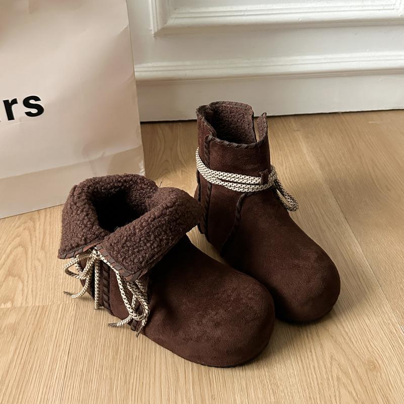 Soft leather version~ Height-increasing fluffy snow boots women's piled and thickened winter cotton shoes women's warm cotton boots