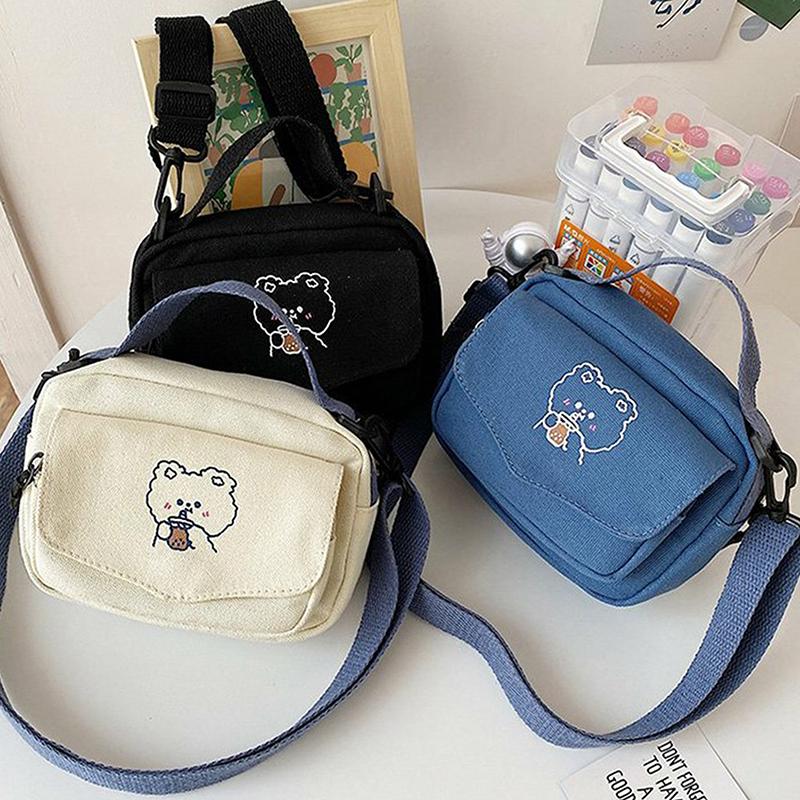Kleine Damen Canvas Umhängetaschen Koreanischer Cartoon-Druck Mini Stoff KTY