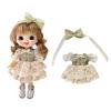 Rakulifey Obitsu 11 Clothes, Dress, Hair Accessories, OB11 Size Outfit Set, One-Piece Lolita Dress, 11cm Obitsu Body Accessories, Green, 2-Piece Set