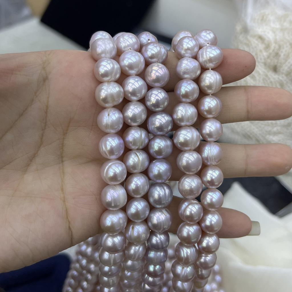 1String, White Purple Yellow Natural Freshwater Pearls, Handmade Near Round Pearl Beads for Jewelry Making DIY Crafts (Beads 9-10mm, Length 36cm)