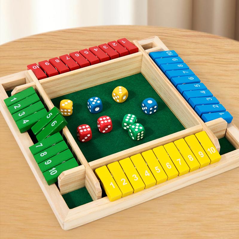 Shut The Case Dice Tabletop Game Wood Material Flaps & Dices Game 4 Players Pub Bar Party Supplies Family Entertainment Children-Friendly & Adults