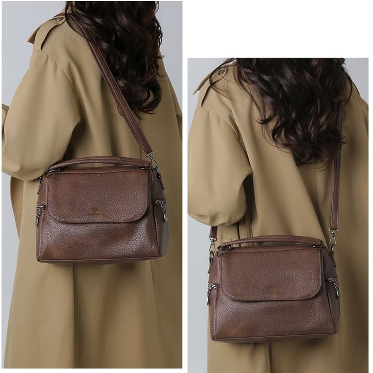 Soft leather multi-compartment crossbody bag women's shoulder bag