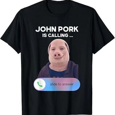 Horror Meme John Pork Is Calling Incoming Call Print T Shirt Summer Ins Trendy Funny Pig Face Couple Matching Cotton Unisex Tops