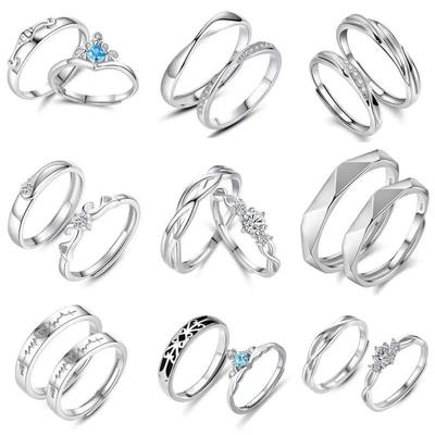 Korean Style Crown Zirconium Couple Rings for Men and Women - Adjustable, Simple, and Fashionable Wedding Rings