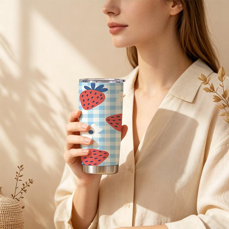 Car Tumbler 591ml Strawberry Daisy Element Straw Cup Gift Cup Straight Tumbler Metal Drink Mug Portable Tumbler Car Tumbler 591ml