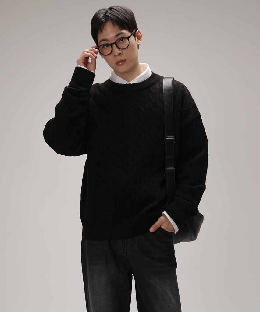 Dibellobeu Soft Round Overfit Cable Knit_Black