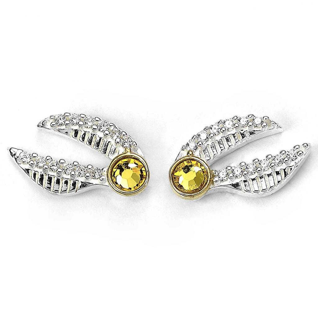 Harry Potter Sterling Silver Golden Snitch Stud Earrings with Crystals