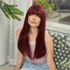 Women's Cross-Border Wigs: Long Straight Hair with Bangs, High-Temp Synthetic, Full Coverage, Available in Black, Red-Brown, Orange, and Pink.