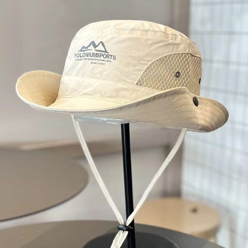 Summer Brimmed Wide Fishermans Hat With Letter Print And Mesh Breathable Design
