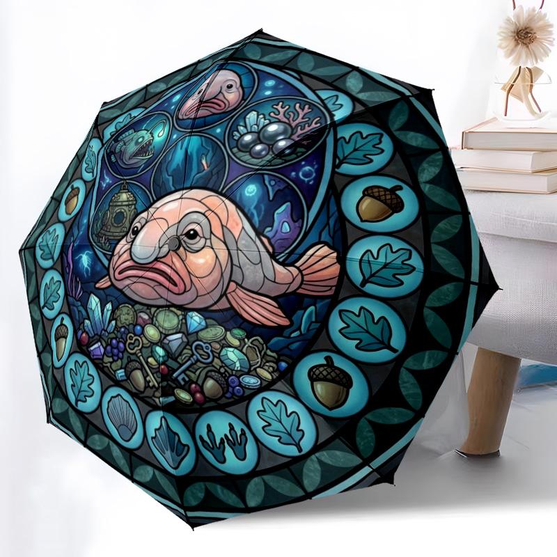 Underwater Treasures Pattern Umbrella, Portable and Foldable Design, 8 Ribs, a Casual Accessory for Halloween, Christmas, and Birthday Gifts.