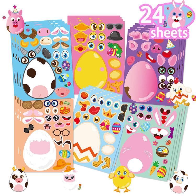 24 Stück, Osterhase Osterei DIY Bastelaufkleber, Puzzle Party Spielaufkleber, Geeignet für Partys, Dekorationen, Partyaufkleber