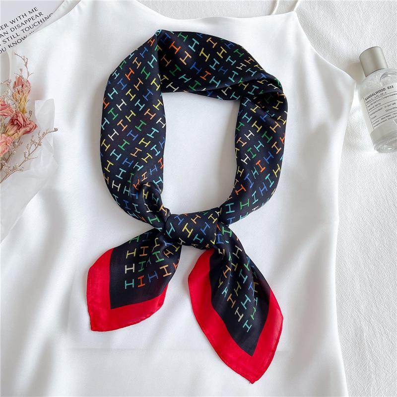 Hong Kong style temperament silk scarf 71cm square scarf colored letter H scarf female star silk scarf neck protection scarf tied hair