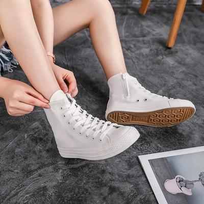 2025 The New Women's Sneakers Zippered Platform Boots Canvas White Shoes Lightweight High Top Women Vulcanized Shoes Botas Mujer