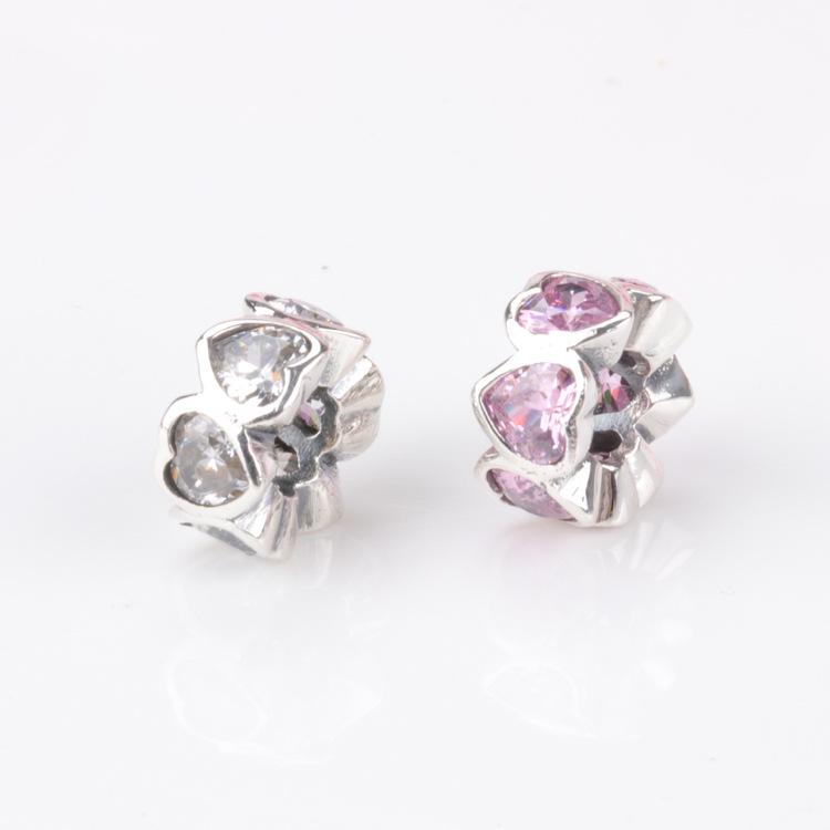 Pan Jia S925 Sterling Silver Heart-shaped Rhinestone Beads - Fashionable DIY Accessories